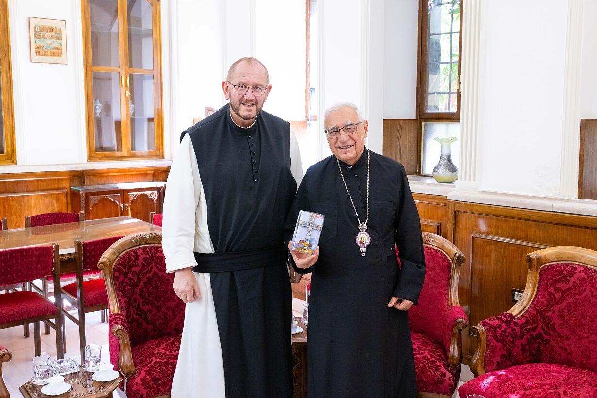 Missio-Nationaldirektor Pater Karl Wallner mit Joseph I, Patriarch von Antiochien und dem Ganzen Orient, von Alexandrina und von Jerusalem, Oberhaupt der Melktischen Griechisch-Katholischen Kirche in Damaskus
